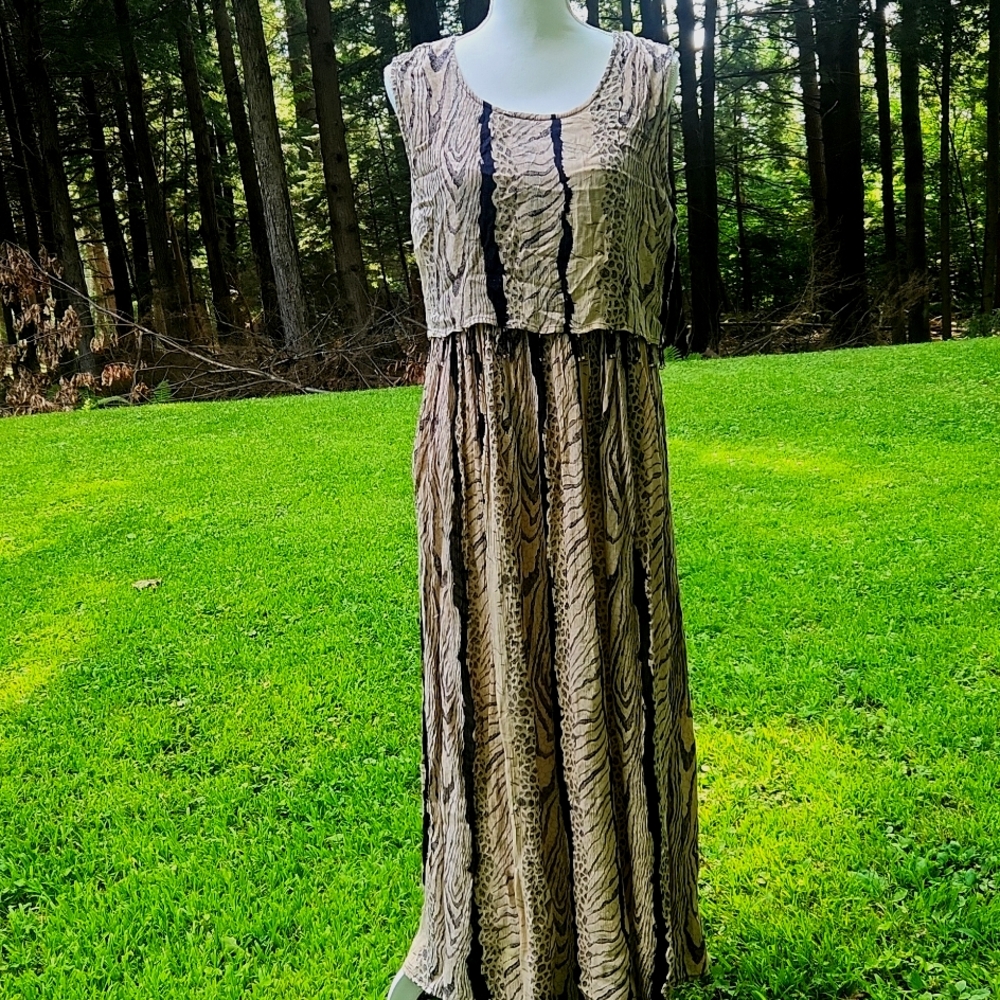 Y2K animal print Boho Chic Safari Print overlay Maxi dress. Beaded Tassels
